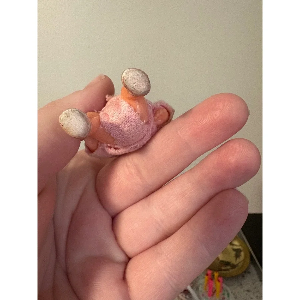 Vintage Mini Baby Doll Pink‎ Knit Hoodie Diaper Socks Toy Collectible